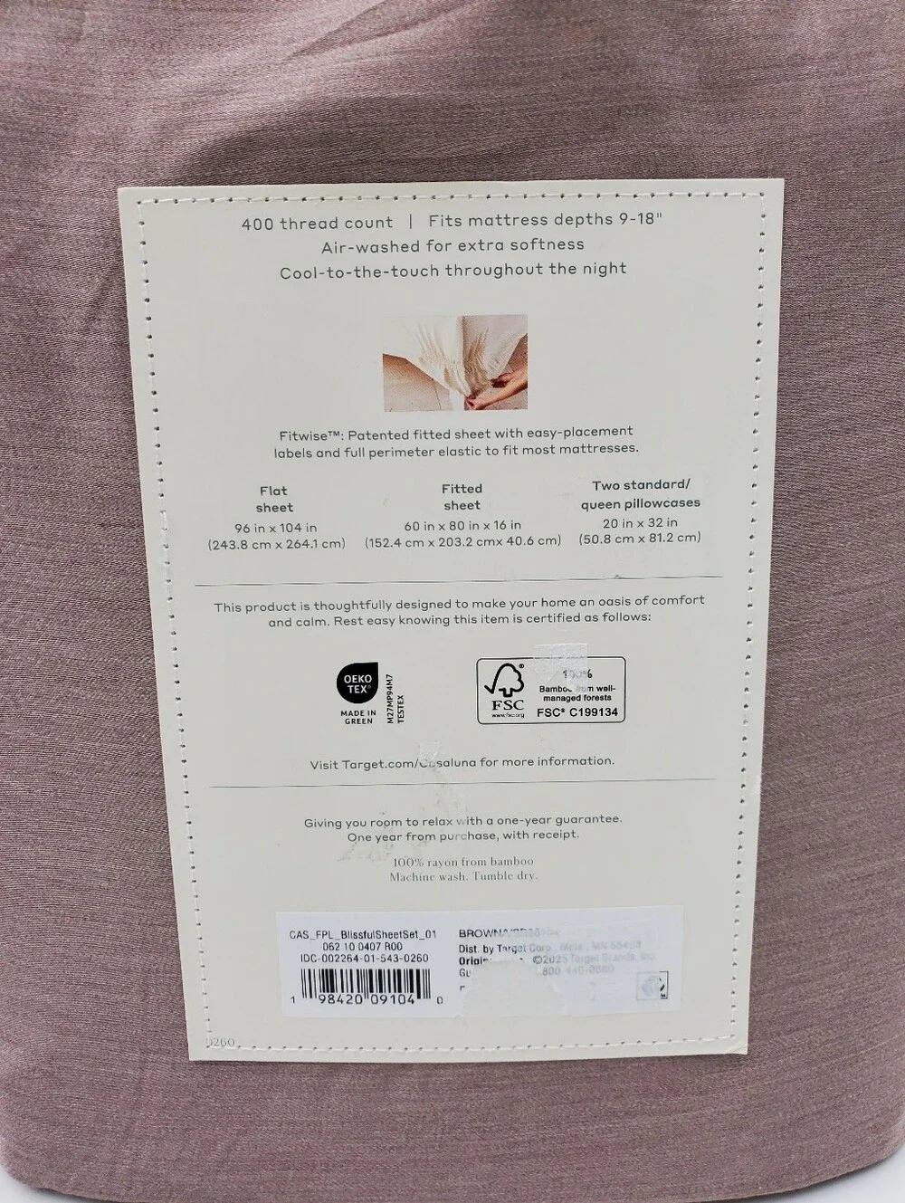 Casaluna Queen 400 Thread Count Rayon from Bamboo Sheet Set Fig Brown